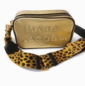 Marc Jacobs Metallic Gold Crossbody Bag w/ Leopard Adjustable Strap